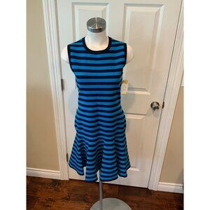 Michael Kors Collection Sleeveless Blue Striped Fit & Flare Dress, Size M